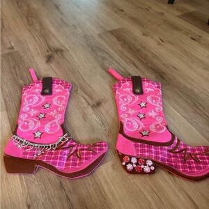 Pink Western Boots stockings with Star and Jewel Accents